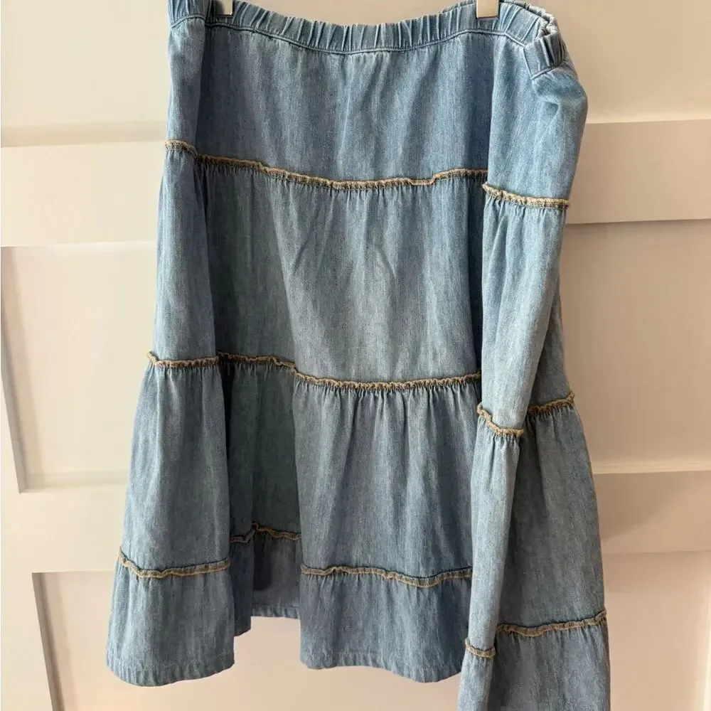 Vintage Sag Harbor Blue Tiered A-Line Skirt costal cowgirl cottagecore boho